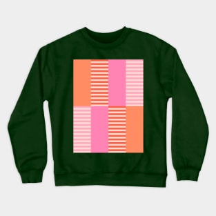 Pink and Orange Geometric Stripes Colour Block Crewneck Sweatshirt